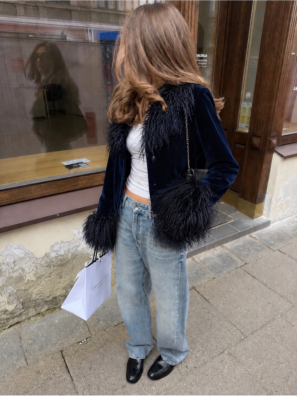 Yves Saint Laurent Navy Velvet Jacket with Feather Trim